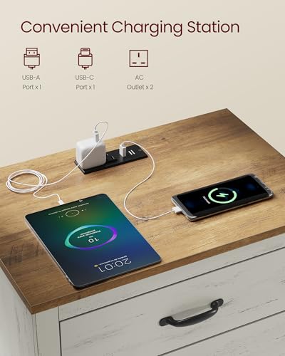 Farmhouse Nightstand with Charging Station (2 Count)