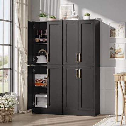 Pantry Kitchen Pantry Cabinet with 4 Doors and Adjustable Shelves