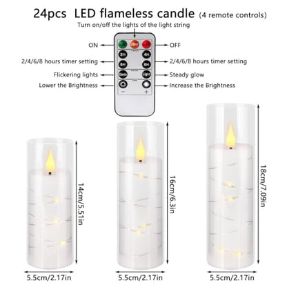 24 Pack Flameless Candles with Embedded Star String Fairy Lights