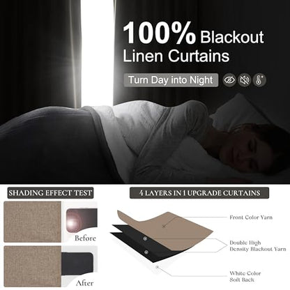 Dark Flax Blackout 105 Inch Long Boho Living Room Curtains 2 Panels Set (2 Count)