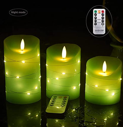 Green LED flameless Candle with Embedded Star String (3 Count)
