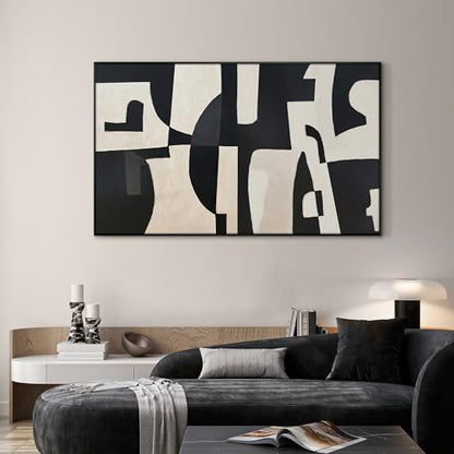 30"x60" Extra Large Framed Wall Art Black and White Abstract Geometric Design