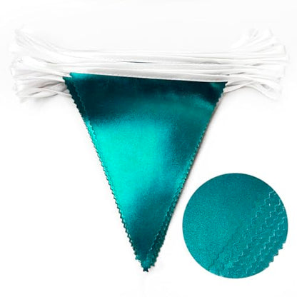 Teal Aqua Blue Triangle Pennant Banner Dark Metallic Fabric Flag Bunting Garland for Birthday Bridal Shower Graduation Wedding Holiday Retirement Mermaid Party Decorations Supplies