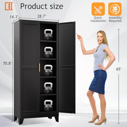 71" Tall Metal Pantry Storage Cabinet with Doors and 4 Adjustable Shelves