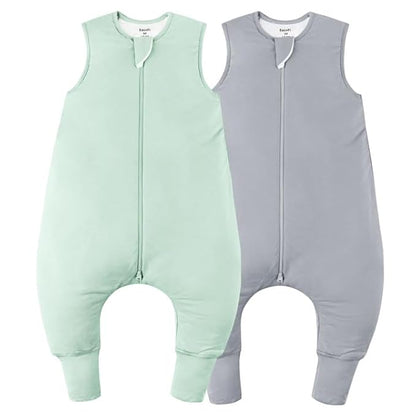 Rayon Made From Bamboo Sleep Sack 12-24 Months 0.5 Tog Ultra Soft Summer Toddler Sleep Sack 1t-2t with Feet 2-Way Zipper Lightweight Sleeping Bag Baby Wearable Blanket (2 Pack)-Green & Gray