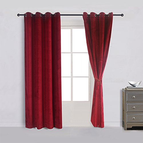 Set of 2 Classic Blackout Velvet Curtains Panels Home Theater Grommet Drapes Eyelet 52Wx96L
