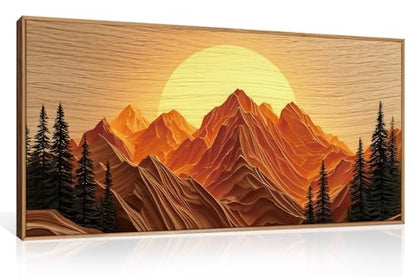 Large Boho Golden Mountain Framed Canvas Wall Art Set