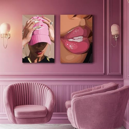Wrapped Canvas Fashion Pink Black Girl Wall Art Set of 3 (3 Count)