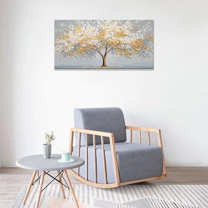 Canvas Wall Art Decor Gold Silver Tree of Life Canvas Art Wall Decor For Living Room Modern Botanical Nature Canvas Prints Elegant Metallic Leaf Tree Wall Art Decor For Bedroom Home Office Decor 20"×40"