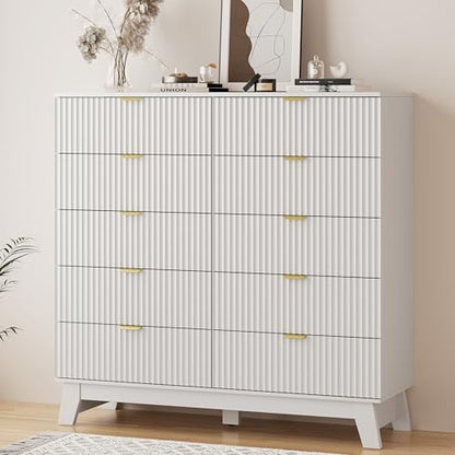 Fluted Dresser for Bedroom with 10 Drawers