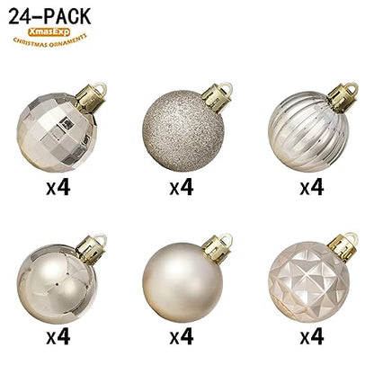 24ct Champagne Christmas Ornaments for Tree Decorations (24 Count)