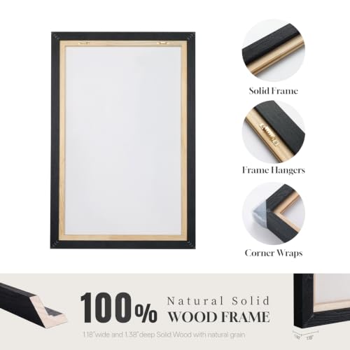 Extra Large Framed Black and White Neutral Abstract Wall Art Vertical 40x60
