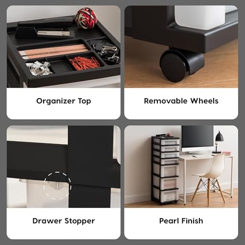 2 Pack 7 Drawer Plastic Storage Rolling Organizer Cart with Caster Wheels for Laundry Room (2 Count)