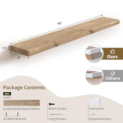 44 Inch Long Solid Wood Floating Shelves for Wall