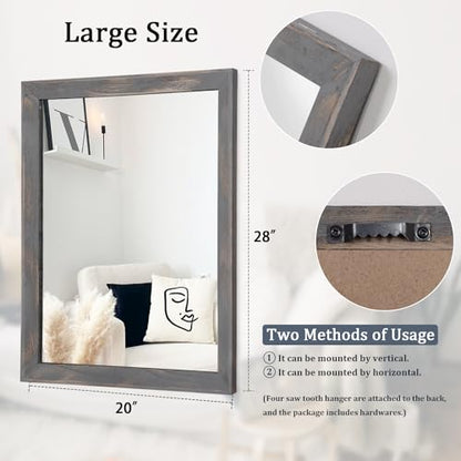 Wooden Mirror Rectangle Rustic Mirrors for Wall Decorative for Bedroom Bathroom Living Room Entryway Hanging Home Decor 28"x20"