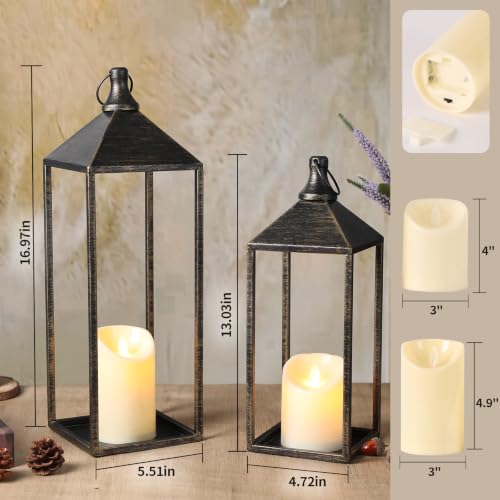 17" 13" Vintage Farmhouse Decorative Lanterns Indoor Outdoor with Candles (24 Count)