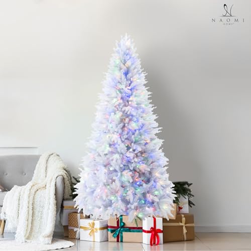 Bonnie 7 5ft White Christmas Tree with Lights Unique Colored Christmas Tree Prelit with 2193 Branch Tips 600 Warm Lights and Metal Stand Minimalistic Aritificial