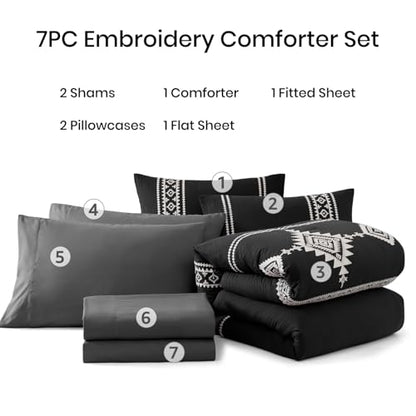 Embroidery Oversized Queen Comforter Set 7 Pieces Bed in a Bag