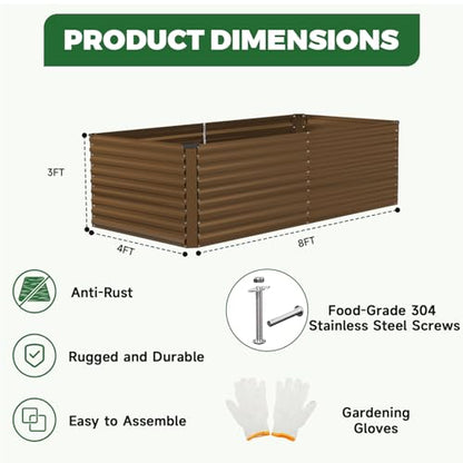 8x4x3ft Outdoor Metal Raised Garden Bed