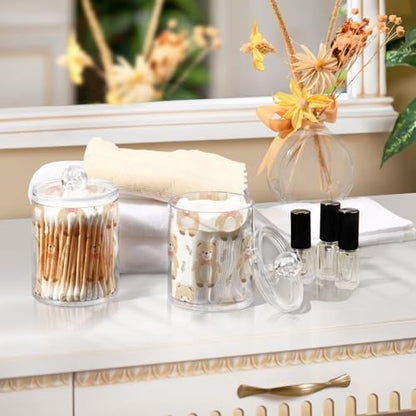2 Pack Qtip Holder Organizer Dispenser Bears Bathroom Storage Canister Cotton Ball Holder Container for Cotton Pads (2 Count)