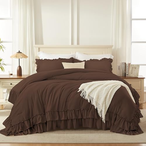 Brown Ruffle Comforter Set Queen Size