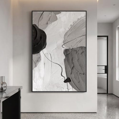 Extra Large Framed Black and White Neutral Abstract Wall Art Vertical 40x60