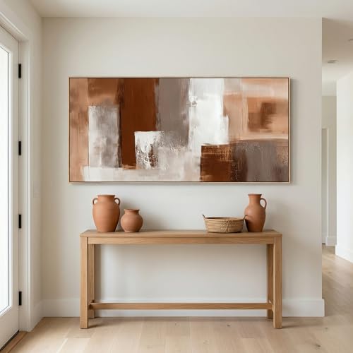 Large Abstract Wall Art 20x40 Inch Brown White Gray Framed Canvas Print Painting Modern Neutral Tone Artwork for Living Room Sofa Bedroom Waterproof & Fade Resistant Wood Frame Decor Ready to Hang