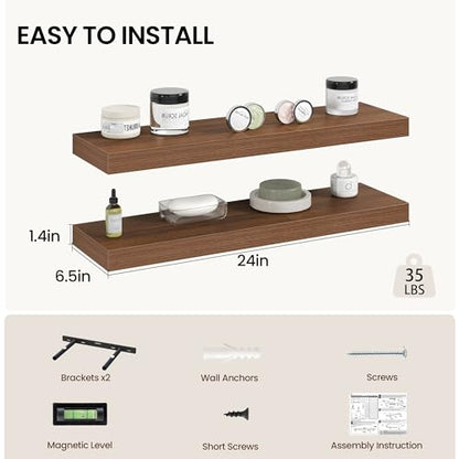 24 Inch Floating Shelves Wall Mounted for Display (2 Count)