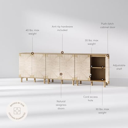 Beacon Accent Natural Sideboard Storage Cabinet TV Stand in Light Wood with Adjustable Interior Shelf and Seagrass Doors