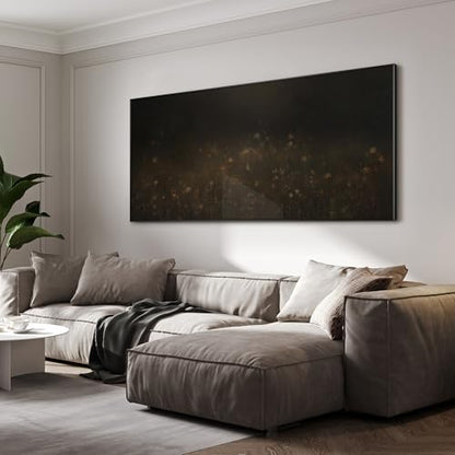 24"x46" Extra Large Framed Wall Art Dark Floral Meadow Moody Wildflower Field in Deep Earthy Tones Illustration for Home Living Room Bedroom Decor