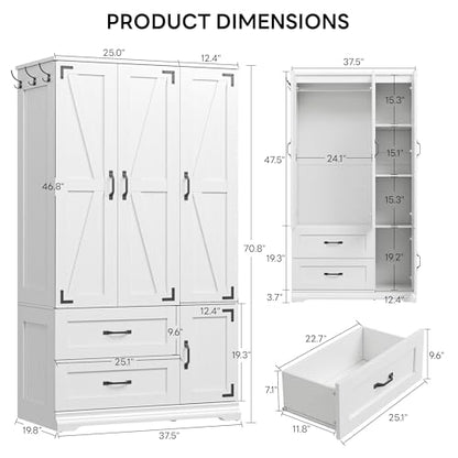Armoire Wardrobe Closet 71" with 4 Doors & 2 Drawers