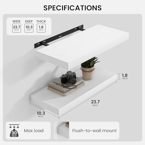 Floating Shelves 23.6" W x 10.3" D White Set of 2 (2 Count)