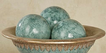 Cambria Aqua Marbled Orbs Sphere Balls 4 inches Diameter for Centerpiece Bowl and Tray Displays Set of Three Orbs Only