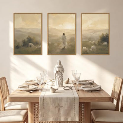 Vintage Jesus Lamb Framed Canvas Wall Art
