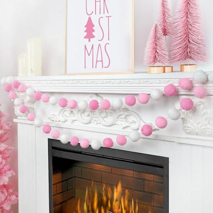 3pk Pink Pom Pom Garland 20FT Colorful Large Felt Ball Garland for Mantle