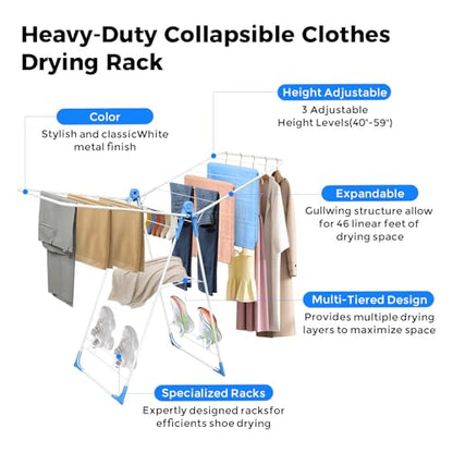 Foldable Gullwing Clothes Drying Rack Free Standing Indoor Outdoor Airer