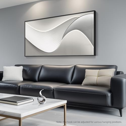 Large Framed Silver White Abstract Wall Art for Living Room