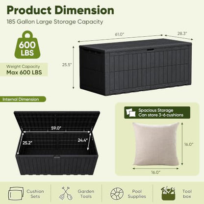 185 Gallon Deck Box Resin Outdoor Storage Box Waterproof