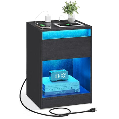 LED Nightstand with Charging Station