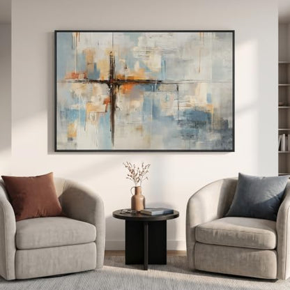 Extra Large Framed Blue Abstract Wall Art for Living Room