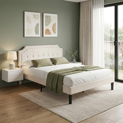 Full Size Bed Frame with Fabric Upholstered Headboard