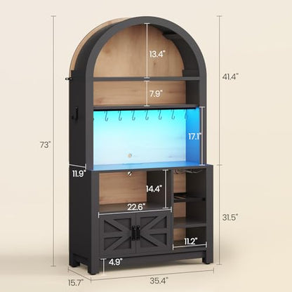 73" Tall Arched Bakers Rack with Power Outlet and LED Light
