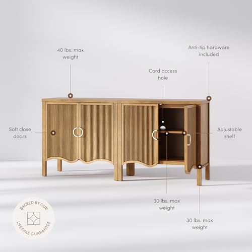 Scott Transitional Fluted Accent Cabinet or Storage Cabinet for Living Room or Entryway with Solid Wood Panel