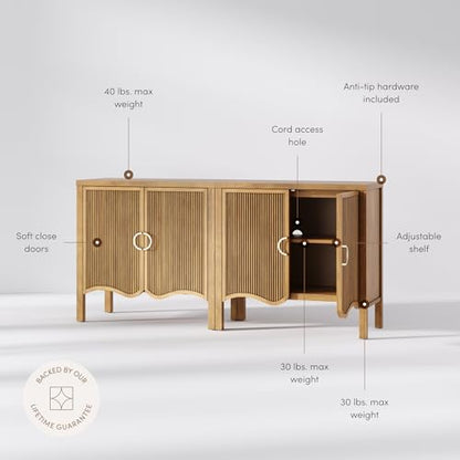 Scott Transitional Fluted Accent Cabinet or Storage Cabinet for Living Room or Entryway with Solid Wood Panel