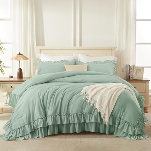 Sage Ruffle Comforter Set Queen Size