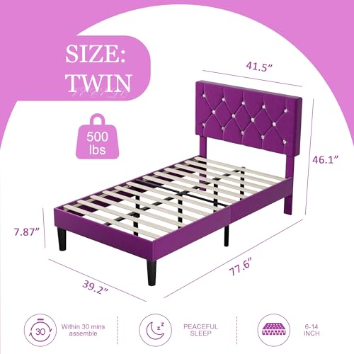 Twin Size Bed Frame with Diamond Tufted Headboard