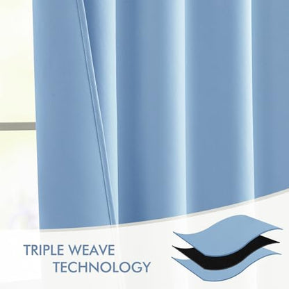 Sky Blue Back Tab Blackout Curtains 52x108 Inch Long 2 Panels Set (2 Count)