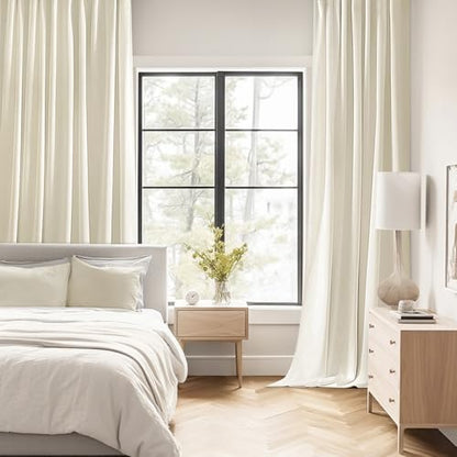 Beige White Back Tab Blackout Curtains 52x63 Inches Long 2 Panel Set