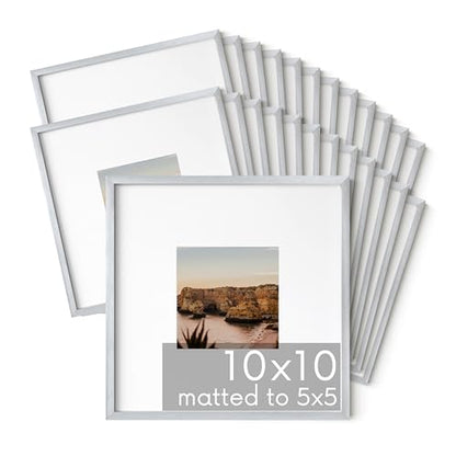 10x10 Silver Metal Picture Frames Matted to 5x5