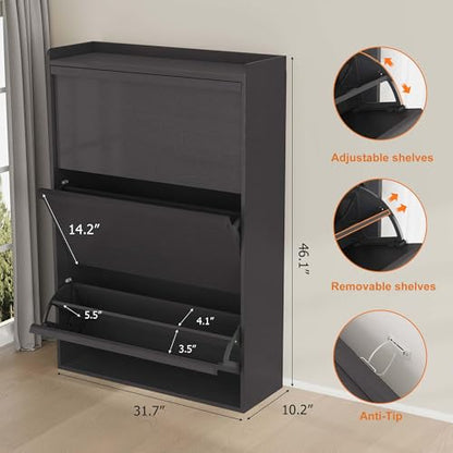 Shoe Cabinet with 3 Flip Drawers